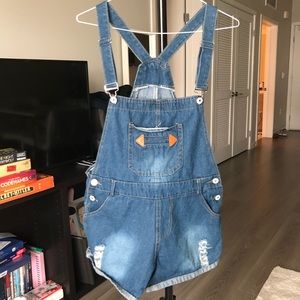 Denim overall shorts